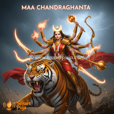 Maa Chandraghanta third form of Navadurga riding a tiger
