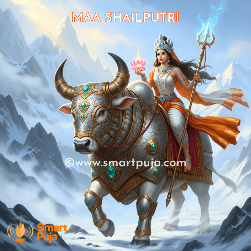 Maa Shailputri first form of Navadurga riding a bull
