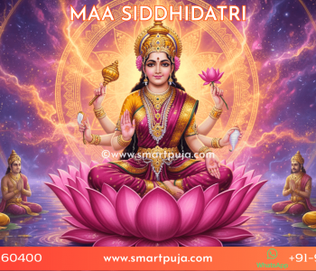 Maa Siddhidatri seated on a lotus giving blessings, the ninth form of Navadurga.