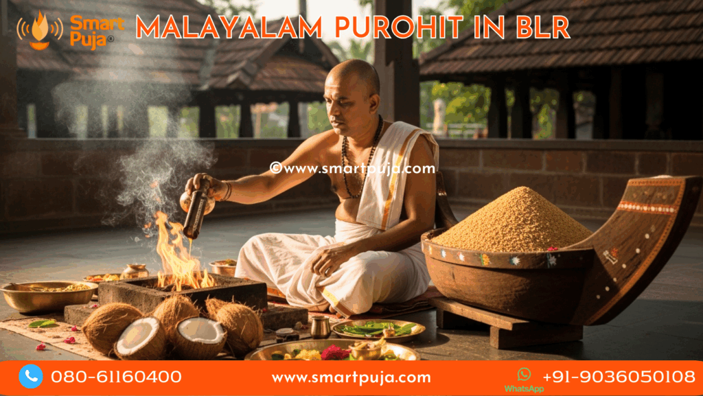 Traditional Malayalam Purohit (Namboodiri) during a Puja in Bangalore.