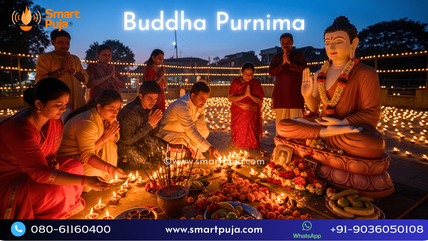Devotees lighting lamps and offering flowers at a monastery on Buddha Purnima (Vesak) 2026