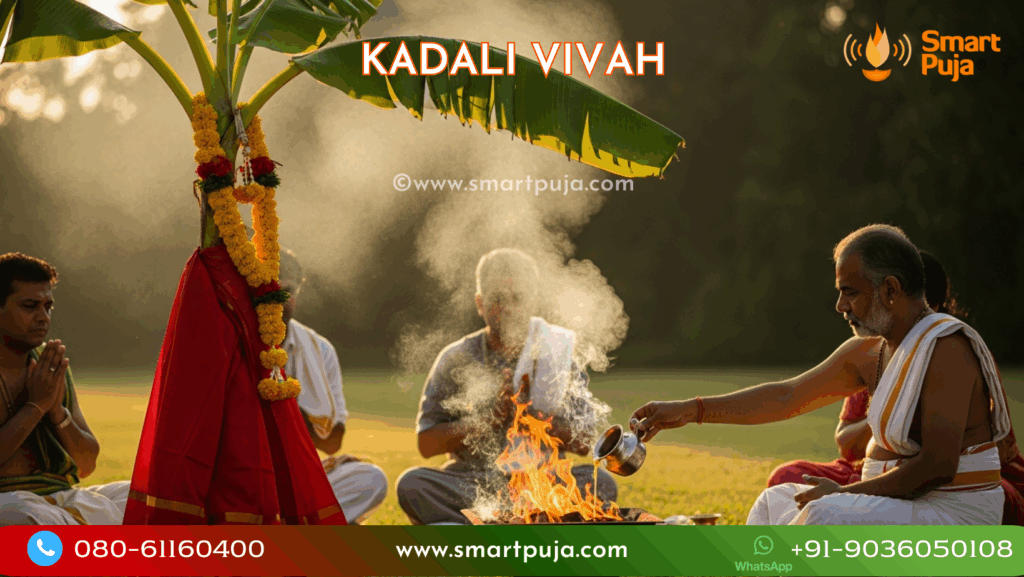Decorated Banana Tree representing the bride during Kadali Vivah ritual.