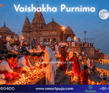 Devotees offering prayers and lighting lamps on Buddha Purnima (Vaishakha Purnima) 2026 at a temple by the river Ganga