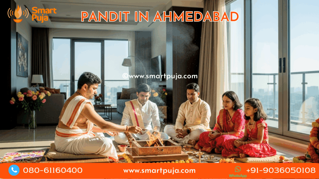 Traditional Gujarati Gor Maharaj performing Vastu Puja in Ahmedabad