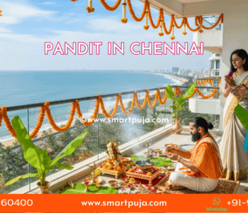 Traditional Tamil Vadhyar performing Ganapathi Homam with sacred fire in a Chennai home