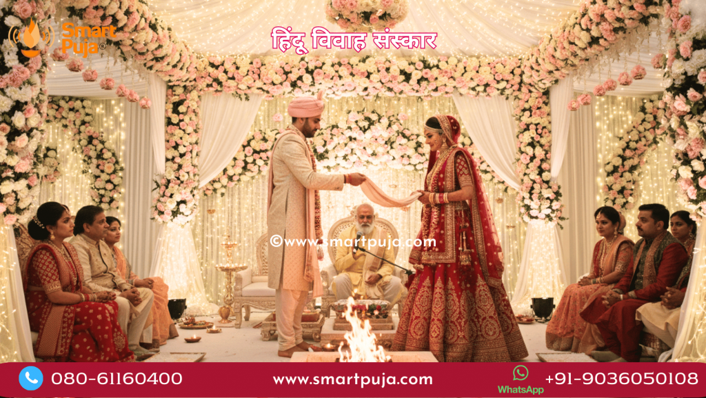 हिंदू विवाह संस्कार में सात फेरे (सप्तपदी) लेते हुए वर-वधू