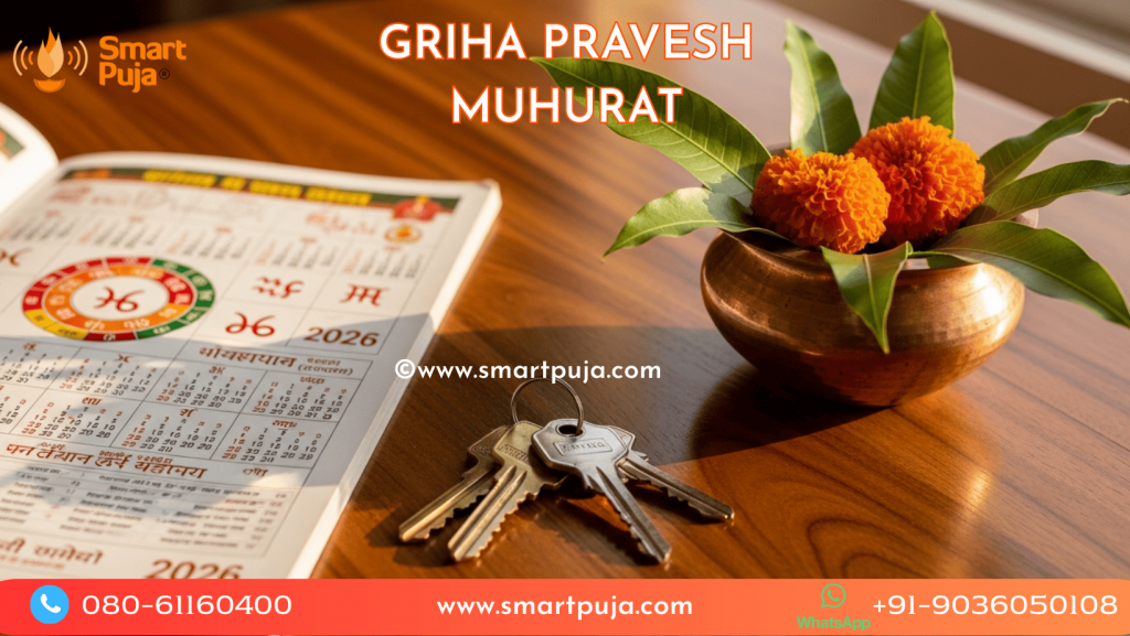 2026 Calendar with House Keys and Kalash for Griha Pravesh.
