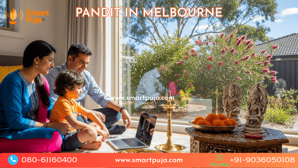 Indian family in Melbourne performing Griha Pravesh via laptop.
