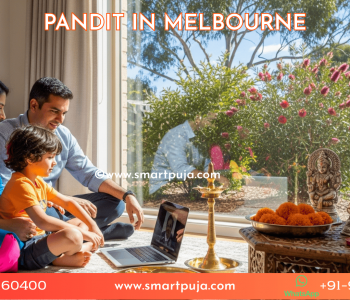 Indian family in Melbourne performing Griha Pravesh via laptop.