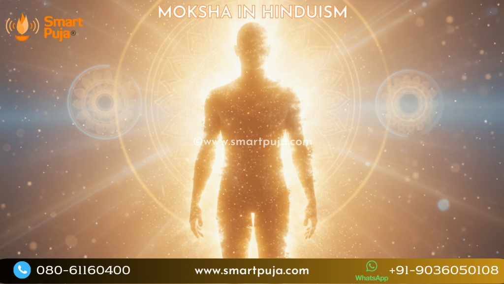 A soul achieving Moksha, in hinduism breaking free from the cycle of Samsara towards divine light in Hindu philosophy