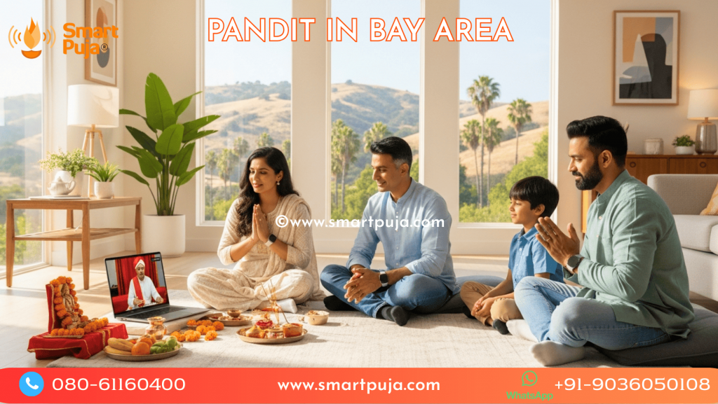 Family in California Bay Area home doing online puja