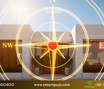 A 3D illustration of a house showing solar energy entering from the South direction with a Vastu Compass.