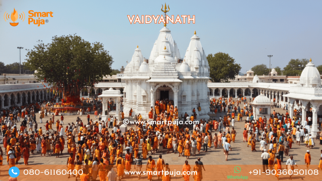 The white spires and Panchsula of the Baba Baidyanath Jyotirlinga temple complex in Deoghar.