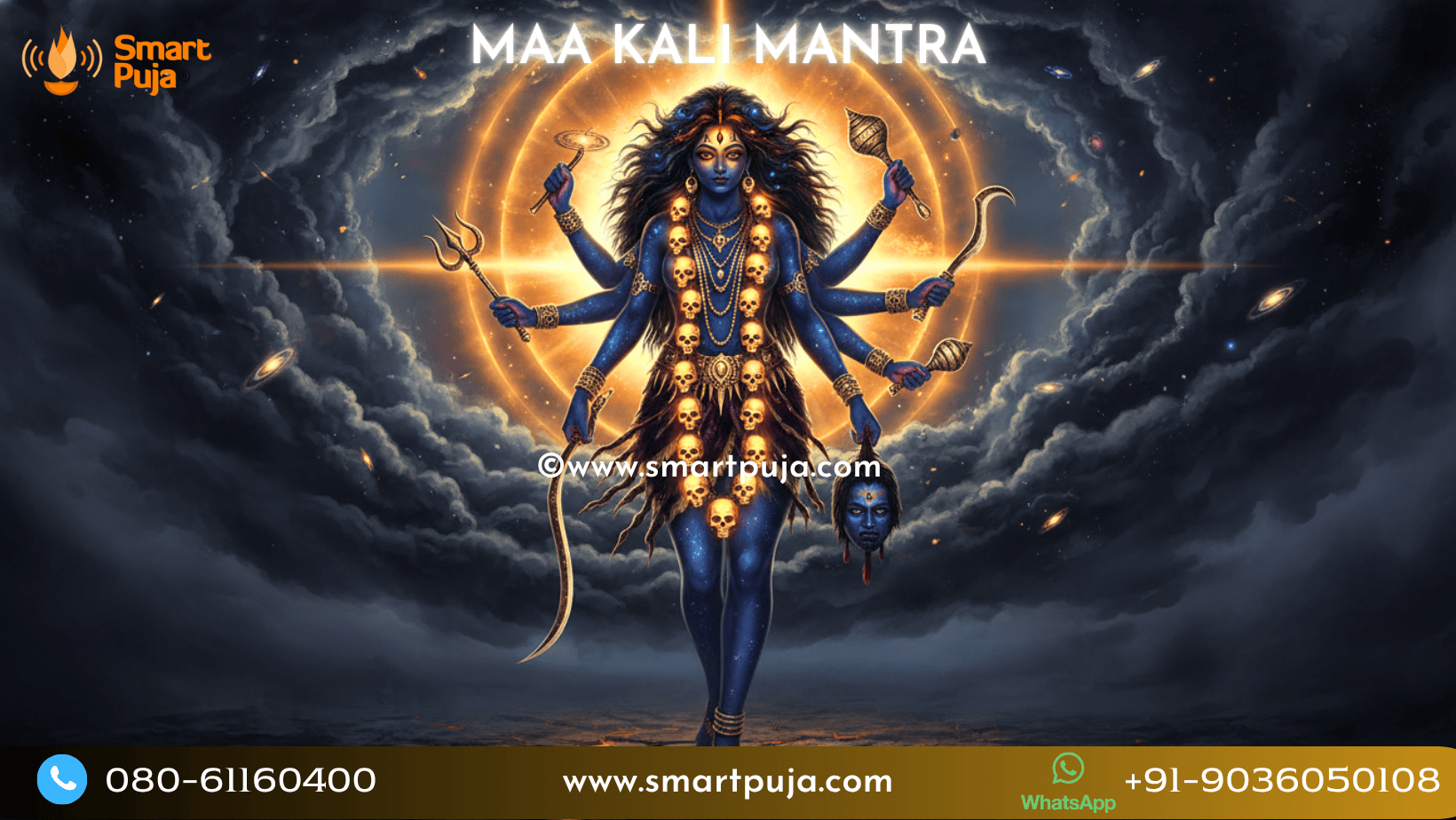 Goddess Kali in her fierce protective form - Maa Kali Mantra chanting guide by SmartPuja